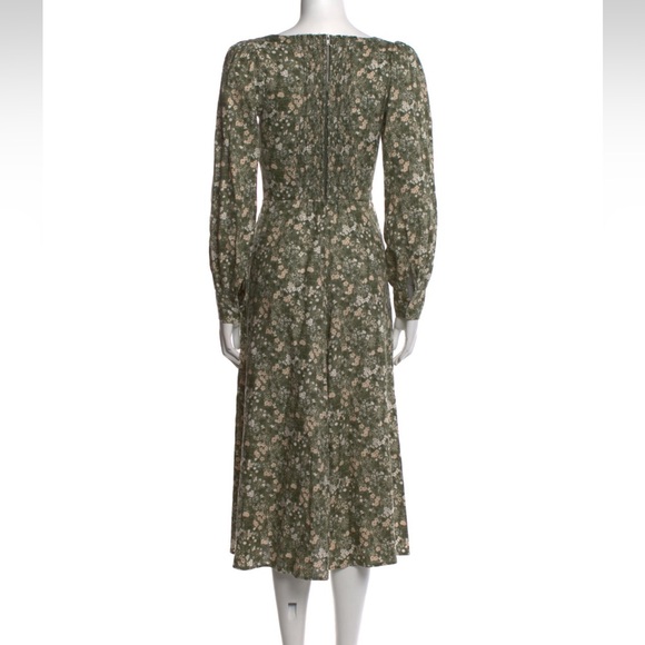 Like New Reformation Floral Green Long Sleeve Midi Dress - Picture 2 of 3